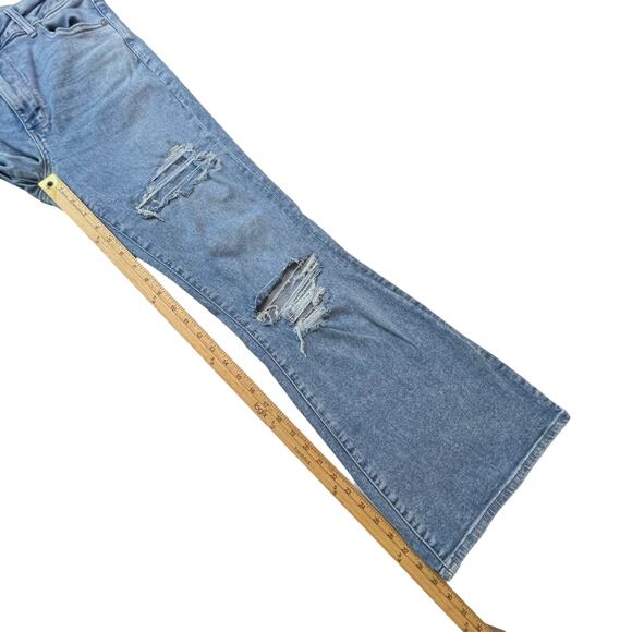 American Eagle Super Hi-Rise Flare Jeans Women 14 Distressed Next Level Stretch - Picture 9 of 15